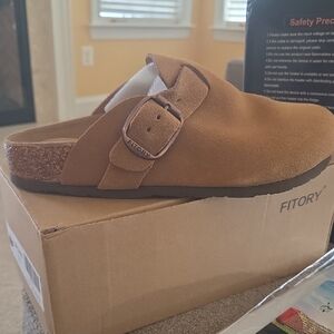 Fitory Suede Slip-On Clog in Camel Brown